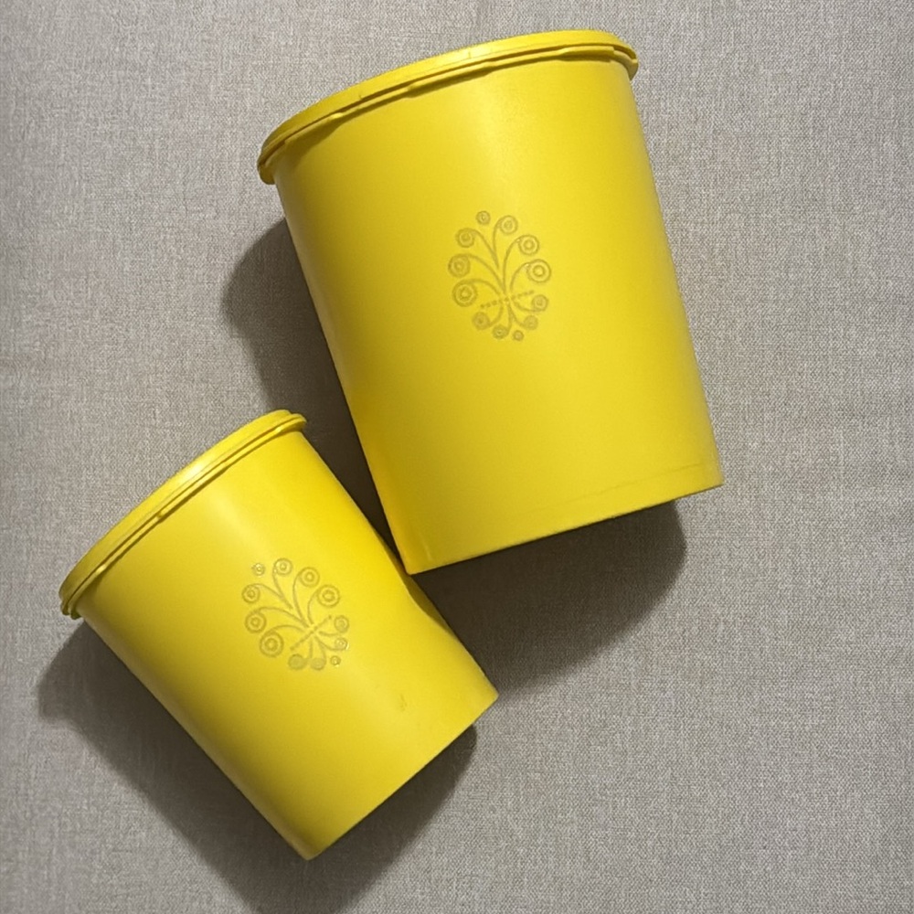 Vintage Tupperware Canisters-Yellow-Large & Med-Small Top Only